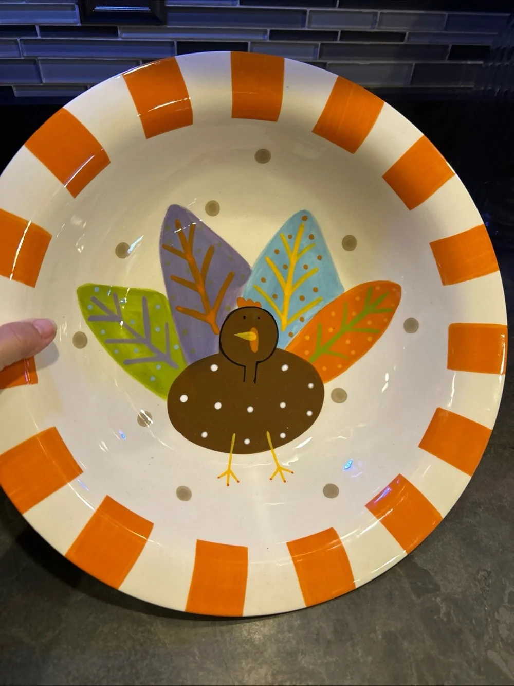 Coton Colors Orange Stripe Turkey Serving Bowl